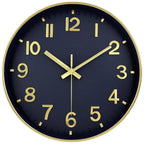 Retro Wall Clock with Raised Numbers, Silent Quartz Clock for Living Room and Kitchen, 25 cm, Emerald Green, Olive Green, Black or White and Gold