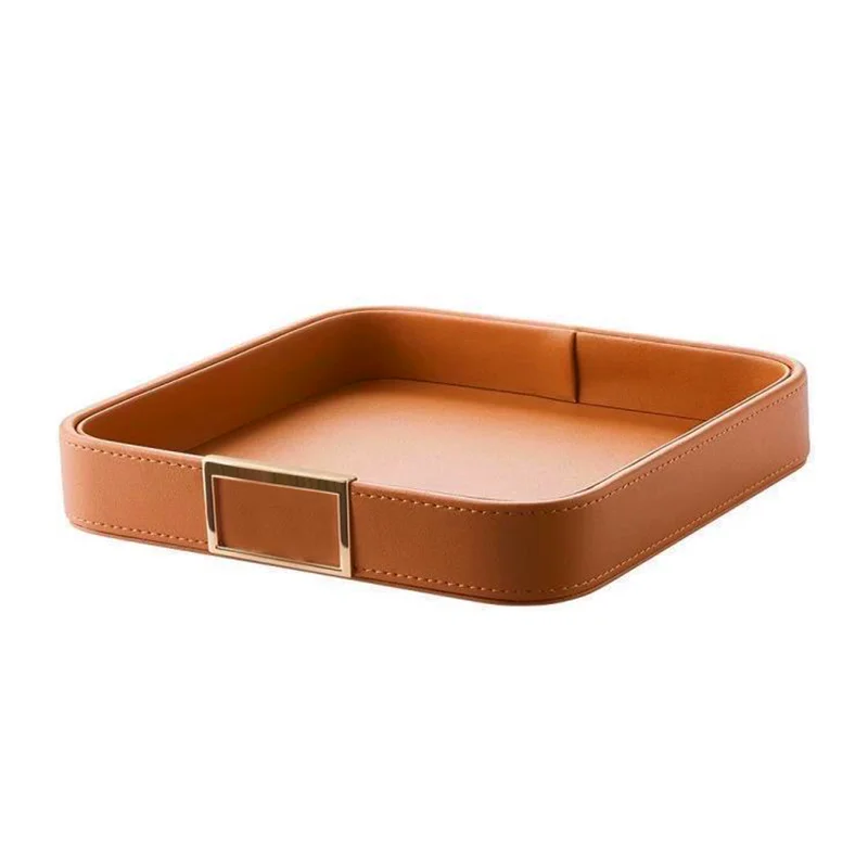 Faux Leather Catchall Tray, Entryway and Desk Organizer for Keys, Jewelry, Watches and Coins, Brown