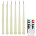Flameless LED Taper Candles with Remote, Flickering Battery Candlesticks for Christmas Table and Mantel, White or Ivory, Set of 6 or 12