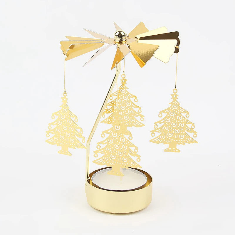 Rotating Metal Candle Carousel, Heat-Powered Spinning Tealight Holder for Christmas and Dinner Tables, Elk, Snowflake or Pine Tree