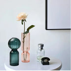Striped Colored Glass Vase, Retro Bud Vase for Flowers and Hydroponic Plants, Teal, Smoke Grey, Pink or Amber