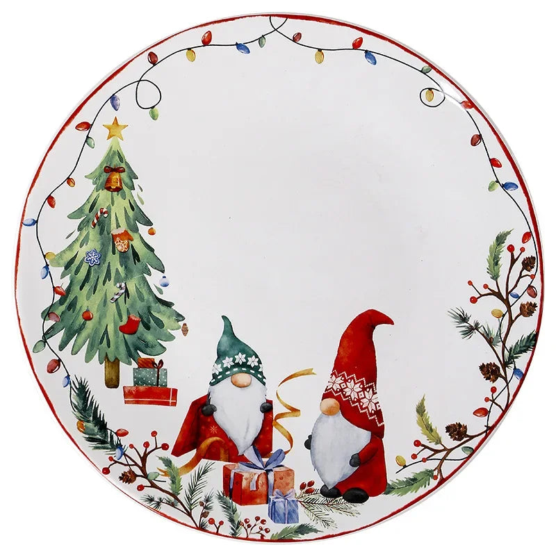 Christmas Ceramic Dinner Plates, Underglaze Holiday Plates for Christmas Dinner and Desserts, Four Designs