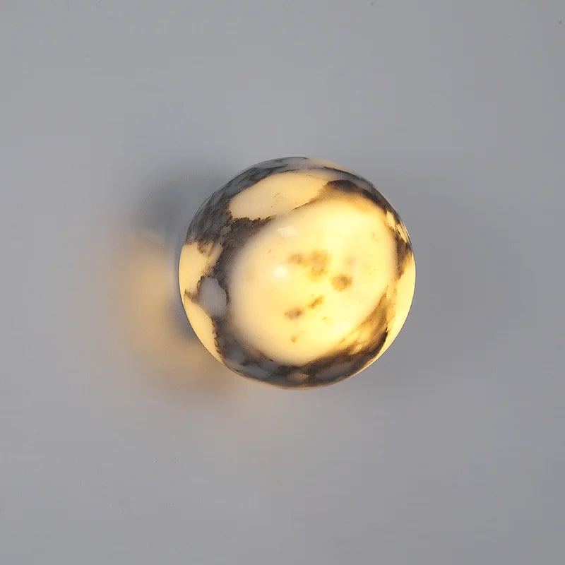 Marble Sphere Wall Light, Natural Stone LED Sconce for Bedroom, Hallway and Living Room, Warm White