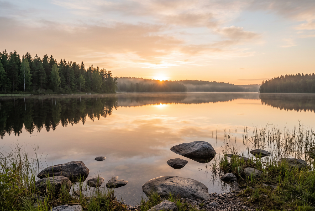 Calm Finnish lake on a midsummer evening
