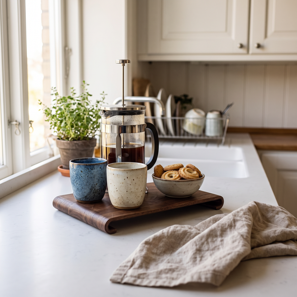 Black Walnut Coffee Tray, Rectangular Wooden Serving Tray for Tea, Coffee Table and Kitchen Counter, Heat Resistant