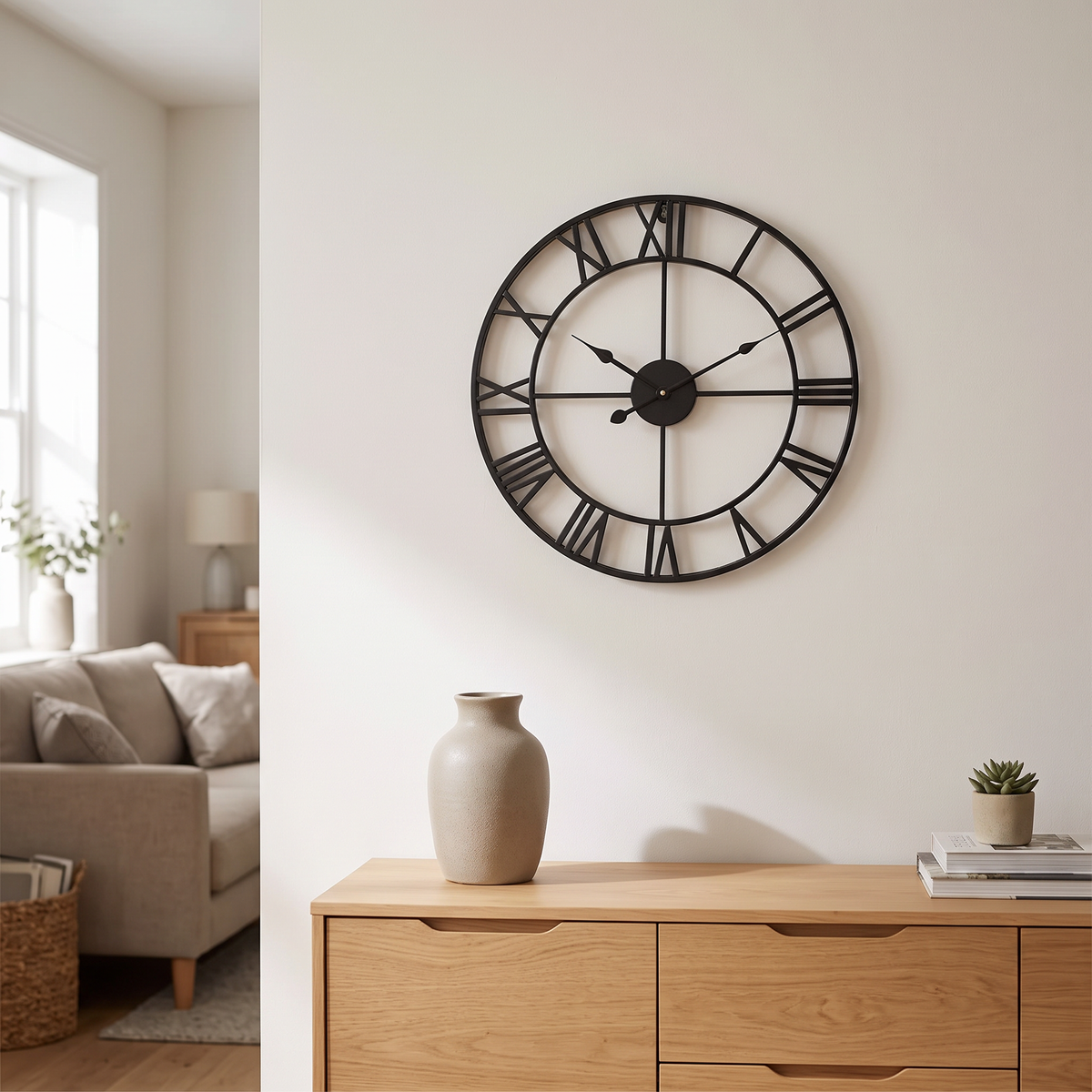 Large Roman Numeral Wall Clock, lifestyle photo