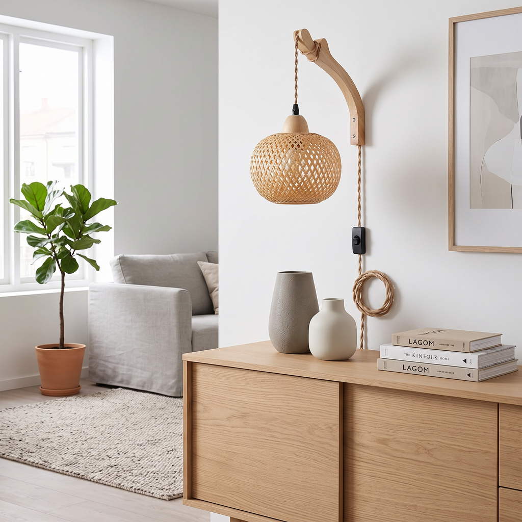 Bamboo Lantern Wall Lamp, lifestyle photo