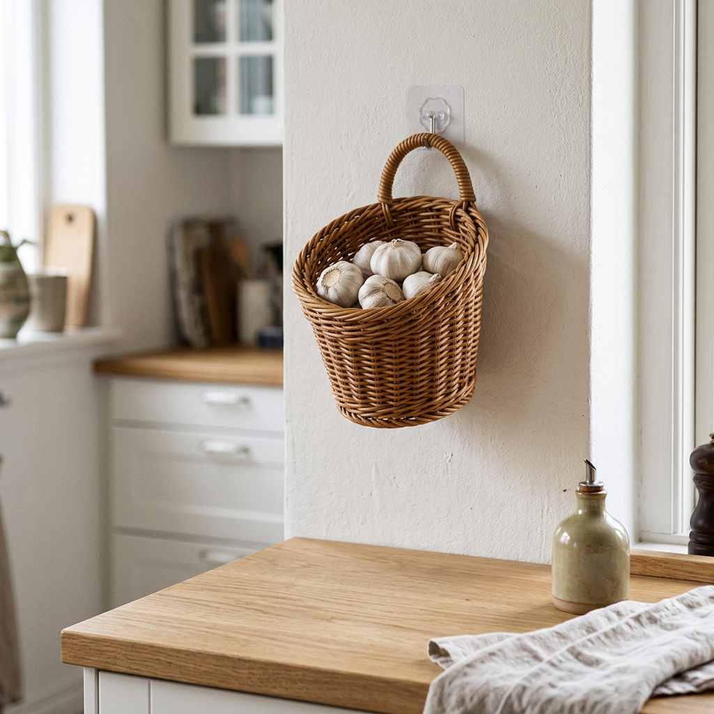 Wall Mounted Wicker Basket, lifestyle photo