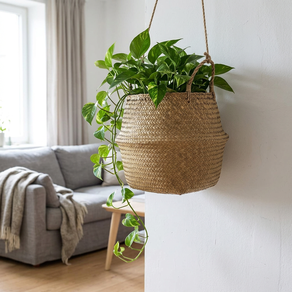 Seagrass Hanging Basket, lifestyle photo