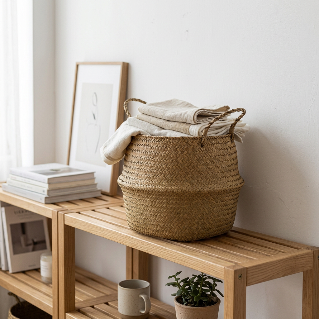 Seagrass Wicker Basket, lifestyle photo