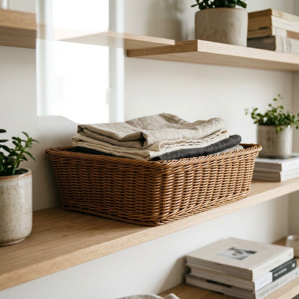 Rectangular Rattan-Style Storage Basket, lifestyle photo