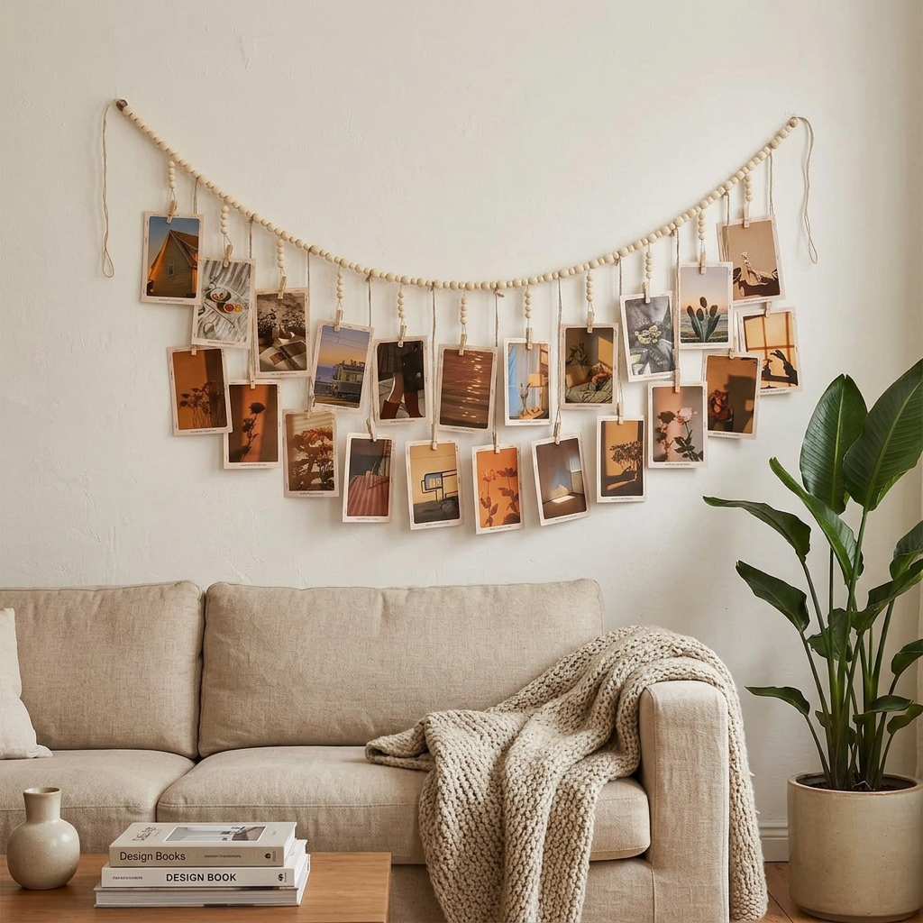 Wooden Bead Photo Garland, wall art, lifestyle photo