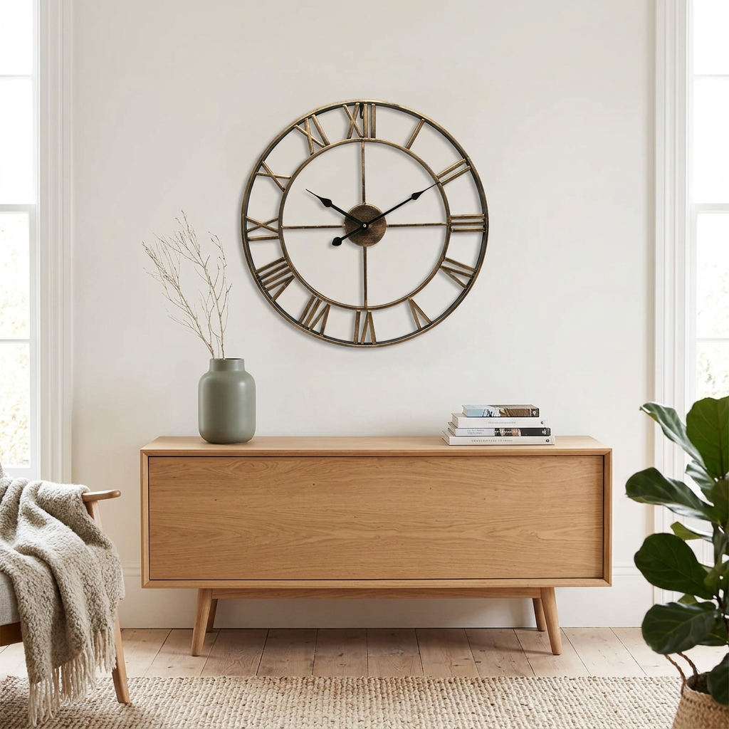 Roman Numeral Metal Wall Clock, lifestyle photo