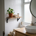 Wooden Floating Wall Shelf, bathroom accessory, lifestyle photo
