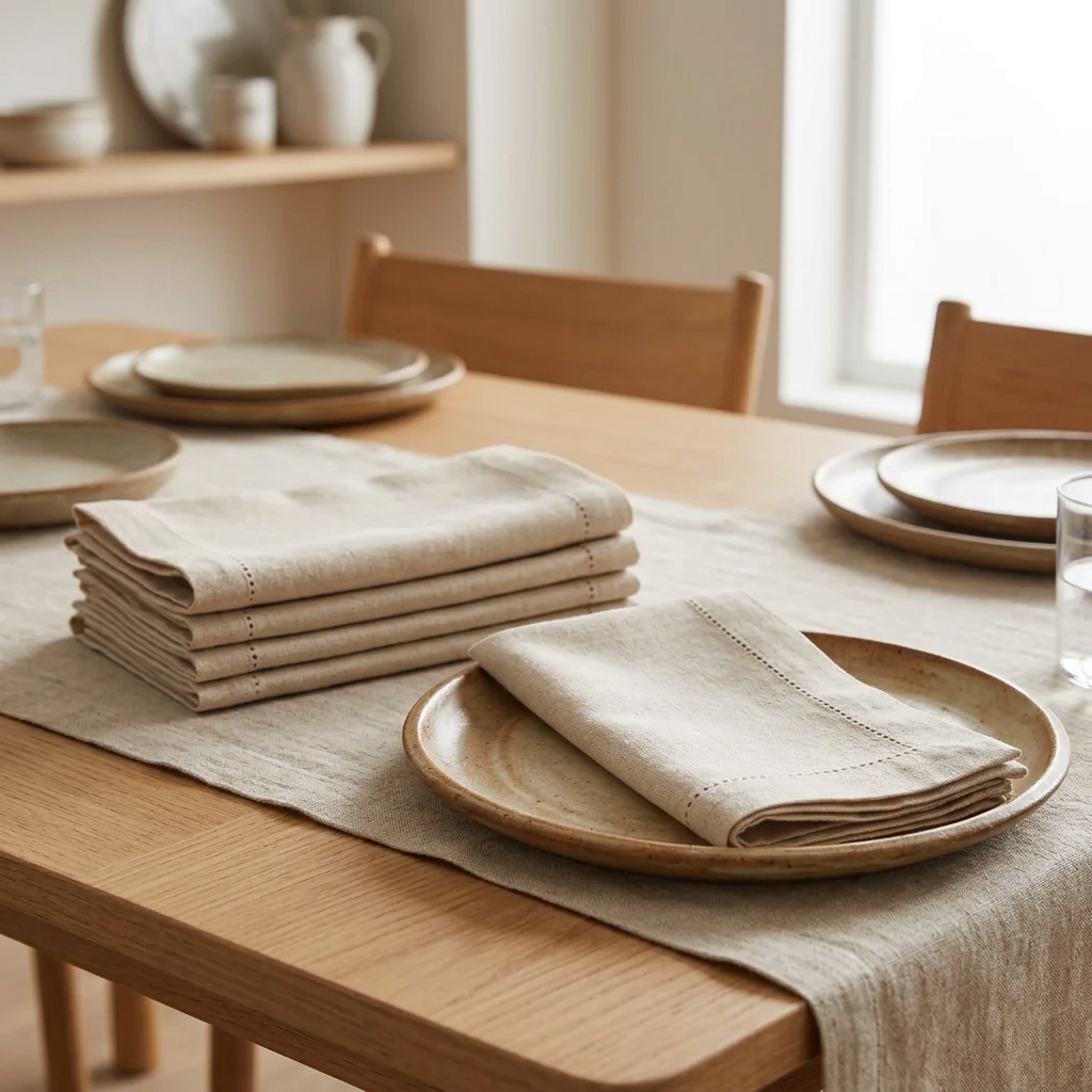 Hemstitched Linen Napkins Set of 6, lifestyle photo