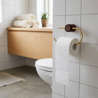 Wood and Brass Toilet Paper Holder, bathroom accessory, lifestyle photo