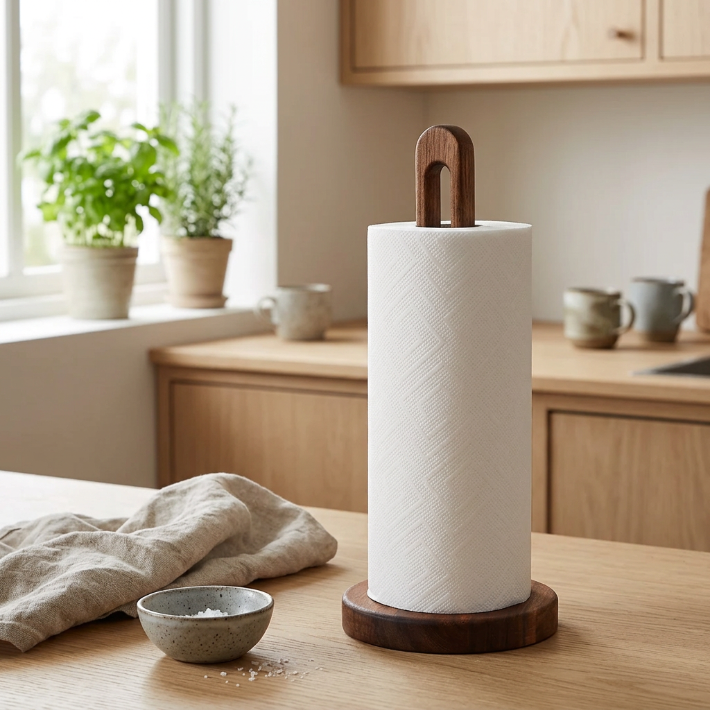 Standing Wooden Paper Towel Holder, lifestyle photo