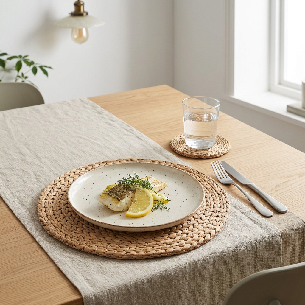 Woven Straw Placemat Set, lifestyle photo