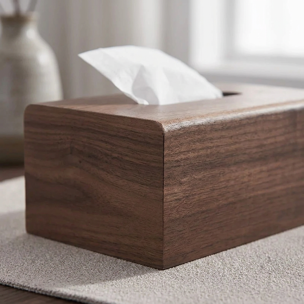 Walnut Wood Tissue Box, Solid Wood Napkin Holder for Living Room, Bedroom and Office, Medium or Large