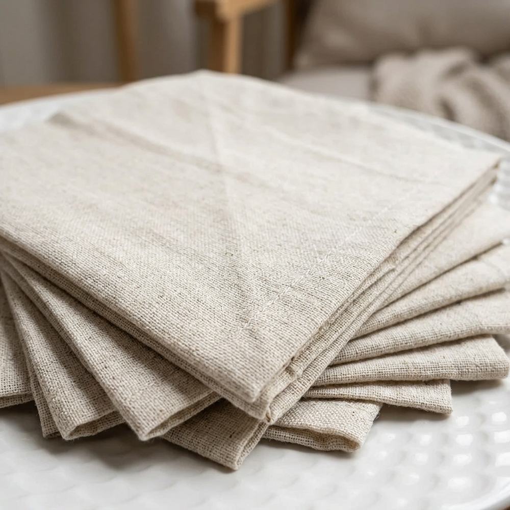 Linen Cotton Napkins Set of 6, Natural Dinner Napkins for Dining Table and Everyday Meals