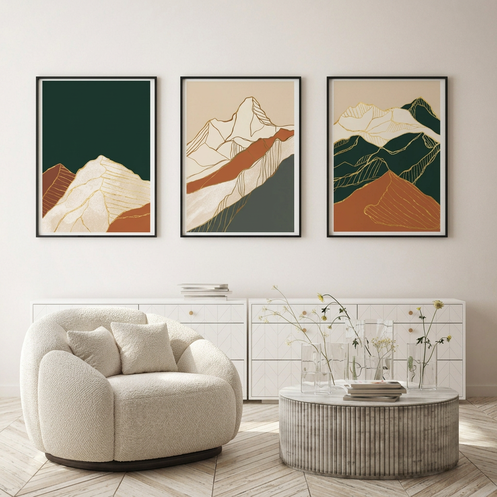 Design 03 bohemian sun and mountain print set of 3
