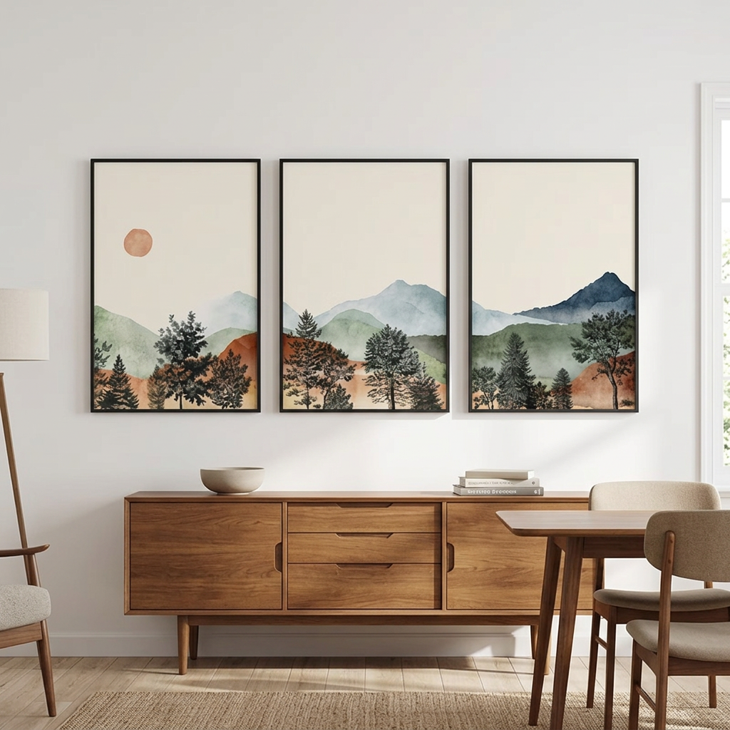 Design 05 bohemian sun and mountain print set of 3