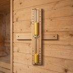 Wooden sauna sand timer mounted on a sauna wall, part of the Sauna Gift Set