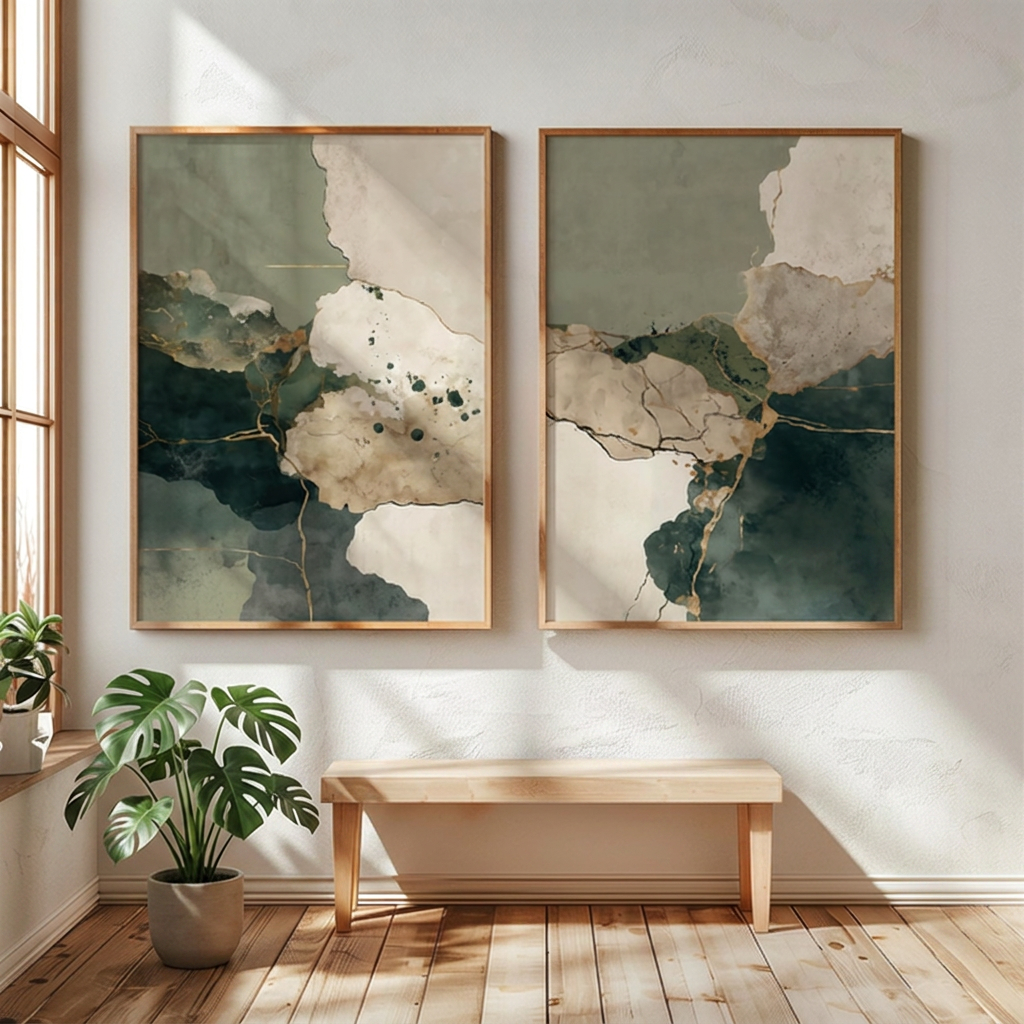 Design 04 wabi sabi print set of 2, green marbled