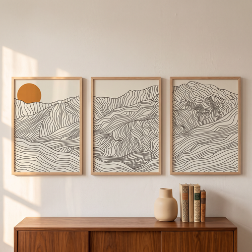 Alpine Line Landscape Prints Set of 3, wall art, lifestyle photo