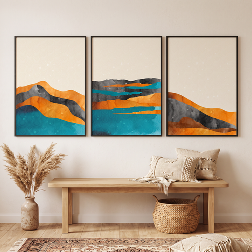 Bohemian Sun and Mountain Prints Set of 3, wall art, lifestyle photo