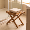 Folding Bamboo Shower Stool, bathroom accessory, lifestyle photo