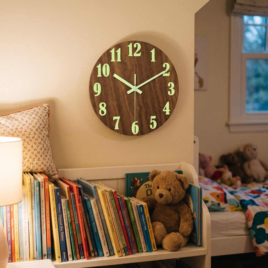 Luminous Wooden Wall Clock, lifestyle photo