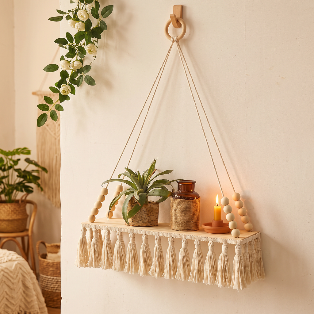 Macrame Wall Hanging Shelf, lifestyle photo