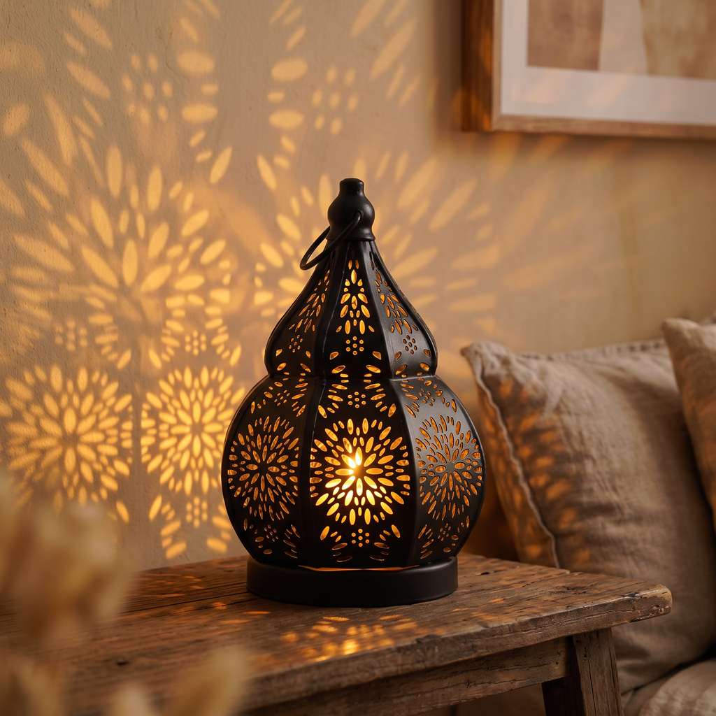 Moroccan Iron Lantern Candle Holder, lifestyle photo