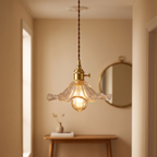 Ribbed Glass Flower Pendant Light, lifestyle photo