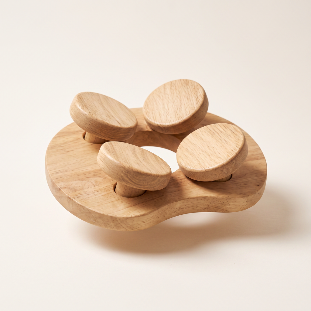Wooden sauna headrest with four tilting discs, product photo