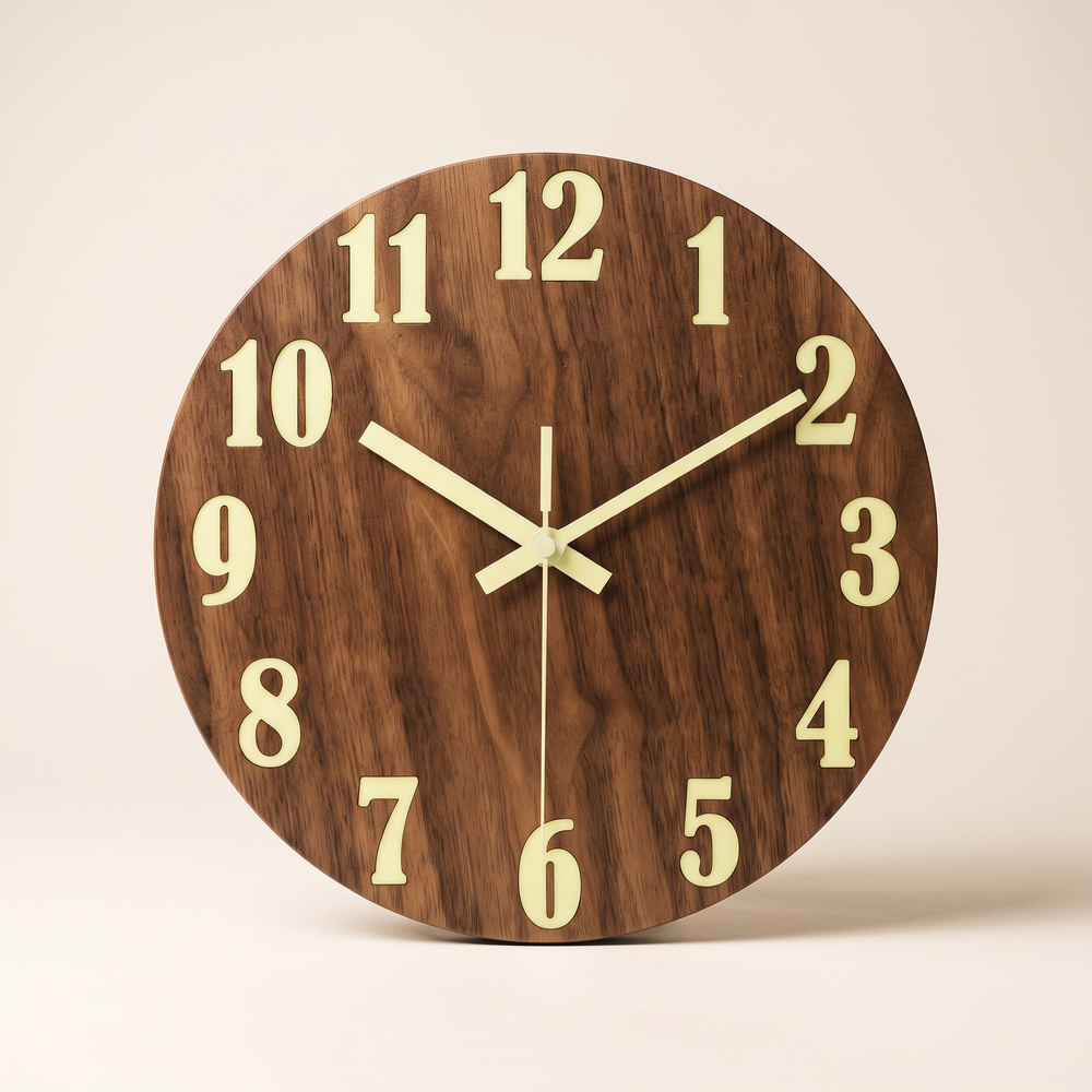 Luminous Wooden Wall Clock, Silent Non-Ticking Nordic Clock with Glow-in-the-Dark Night Light, Classic or Bold Numerals
