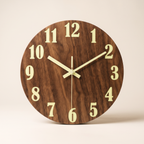 Luminous walnut wall clock, product photo