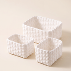 Set of three white rectangular paper rope baskets, product photo