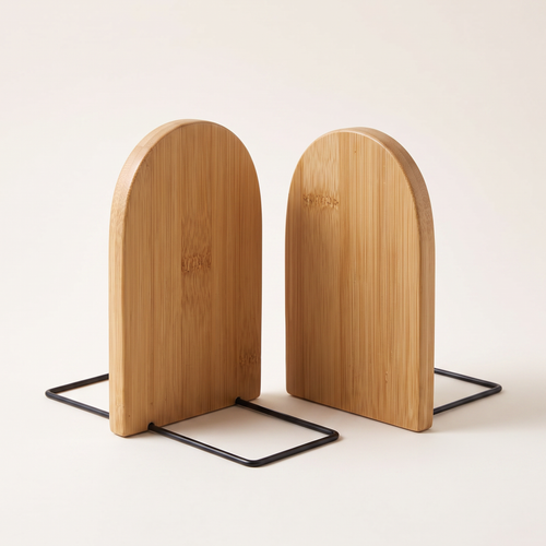 Set of two arched bamboo bookends, product photo