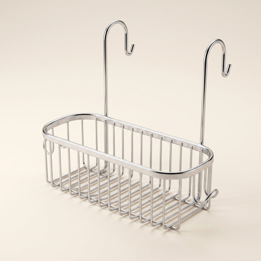Hanging Shower Caddy, No-Drill Shower Organizer Basket with Hooks for Shampoo and Soap, Fits Shower Head or Rail, Rustproof Steel, Silver or Black