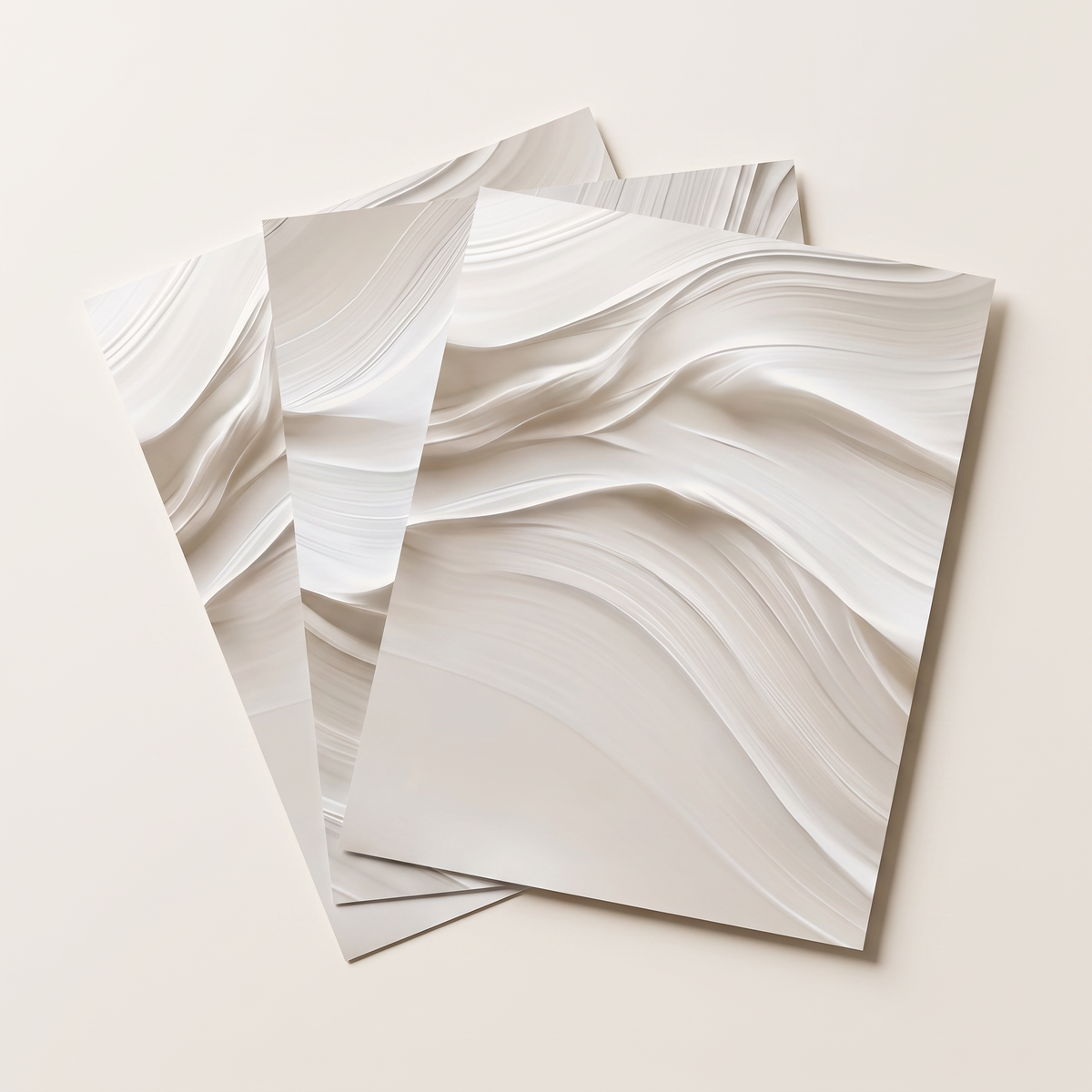 Three unframed soft wave prints fanned out, product photo