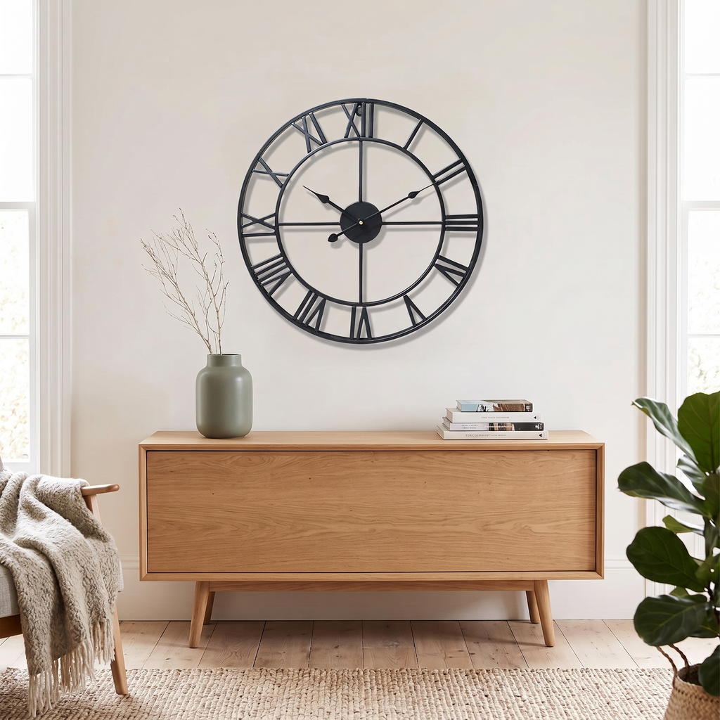 Roman Numeral Metal Wall Clock, lifestyle photo