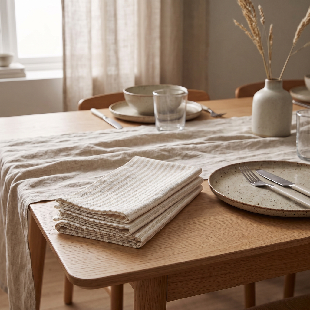 Striped Linen Cotton Napkins Set of 12, lifestyle photo
