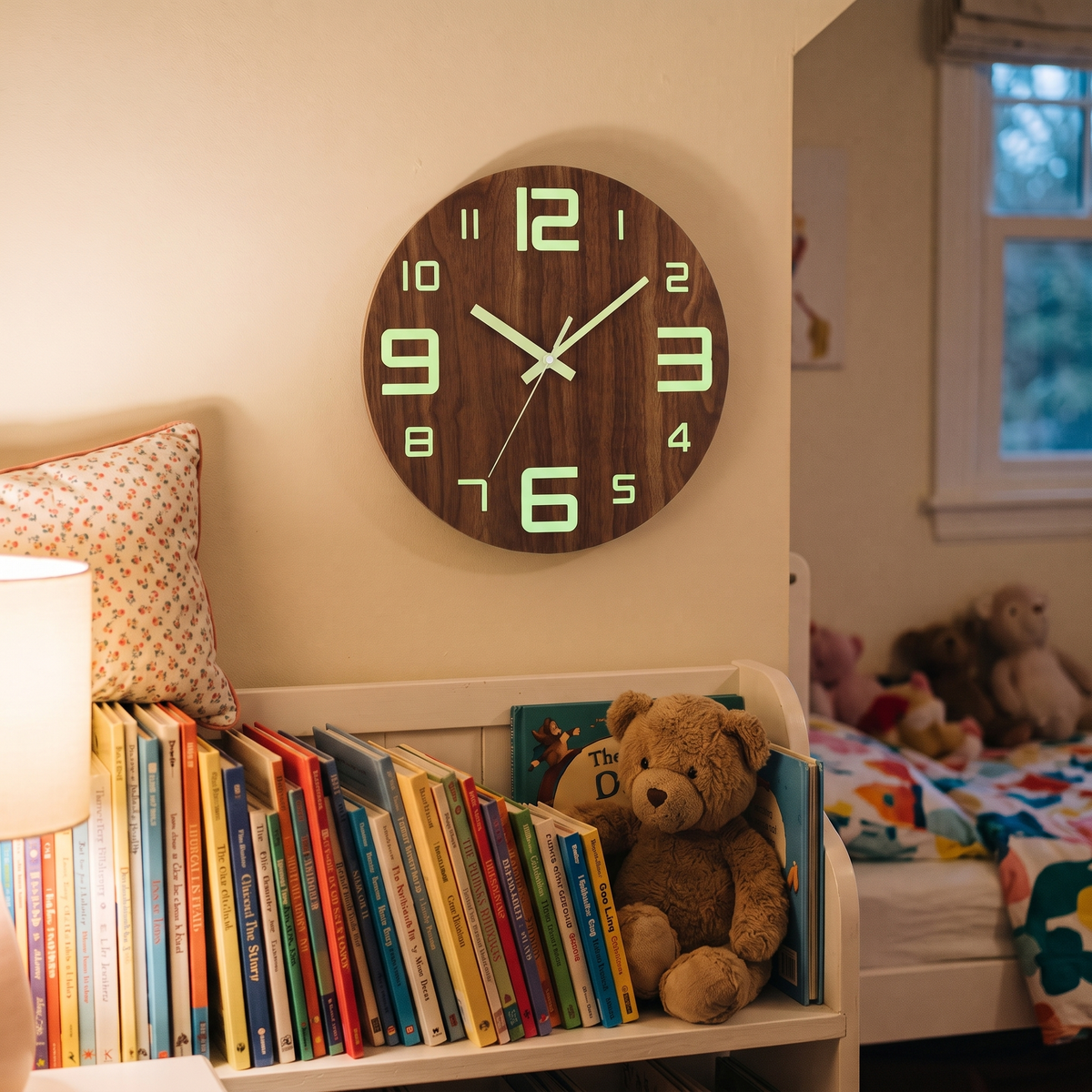 Luminous Wooden Wall Clock, lifestyle photo