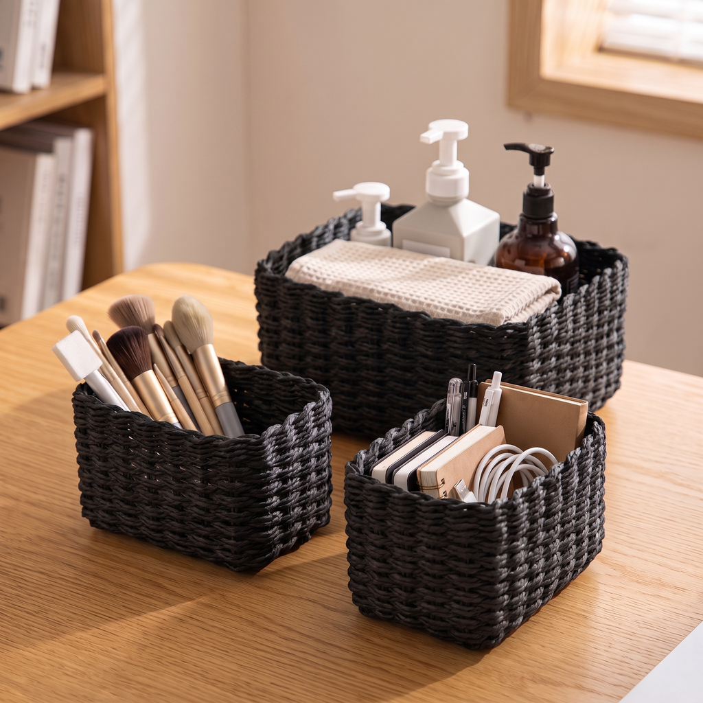 Paper Rope Storage Baskets Set of 3, lifestyle photo