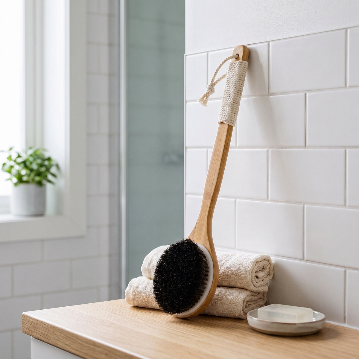 Long Handle Wooden Bath Brush, lifestyle photo