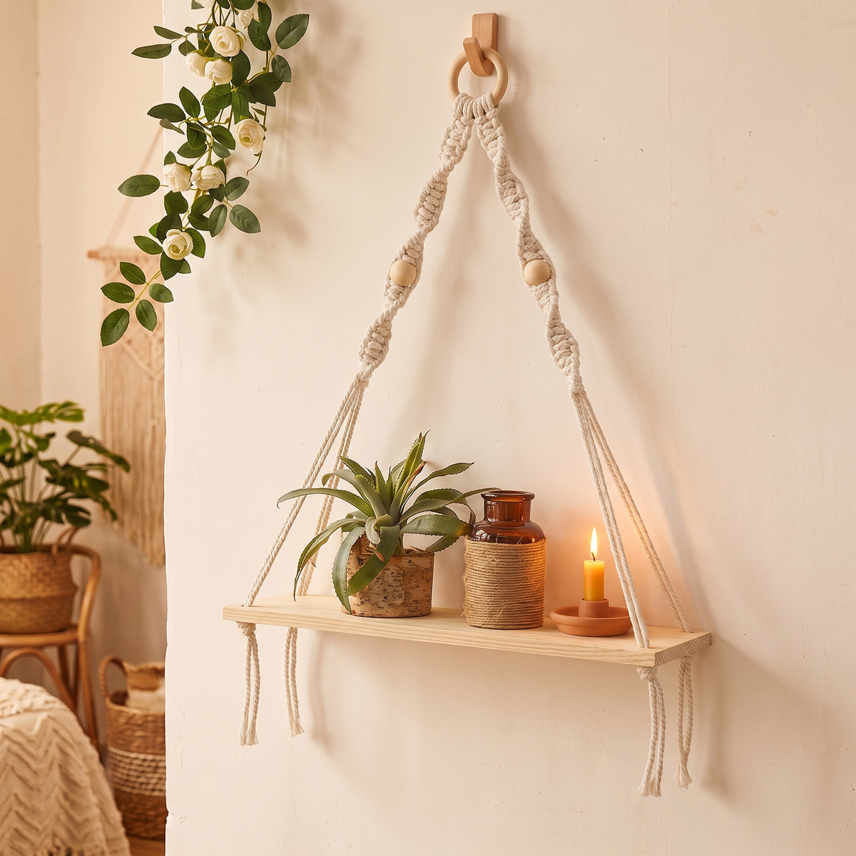 Macrame Wall Hanging Shelf, lifestyle photo