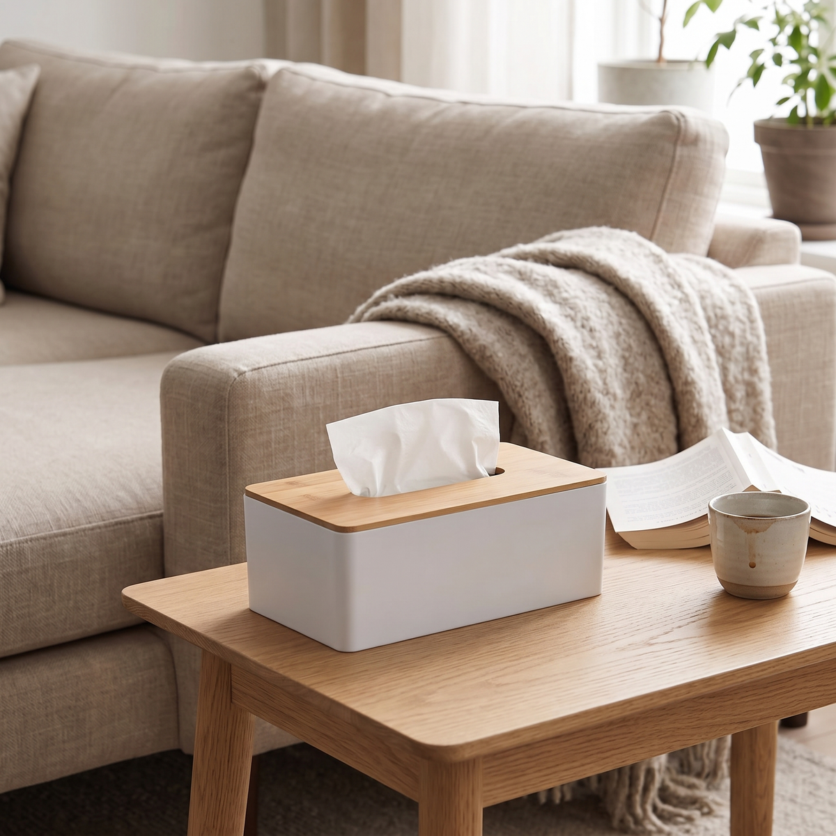 Bamboo Cover Tissue Box, lifestyle photo