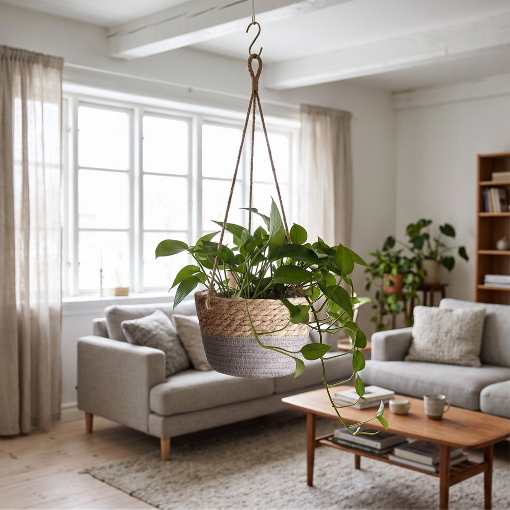 Hanging Jute Planter Basket, lifestyle photo
